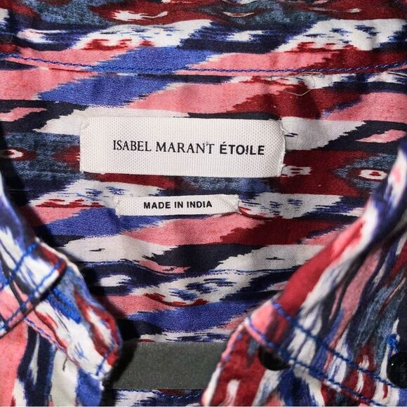 Isabel Marant Etoile M Top Colorful Print Button Collar Long Sleeve Blouse - Picture 3 of 8
